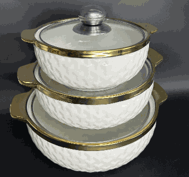 Metallic Electroplated Armor Texture Double-Handle Porcelain Soup Pot Set of 3