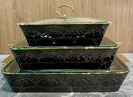 Set of 3 Metallic Ginkgo Leaf Porcelain Baking Dishes