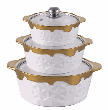 Metallic Electroplated Star Texture Double-Handle Porcelain Soup Pot Set of 3