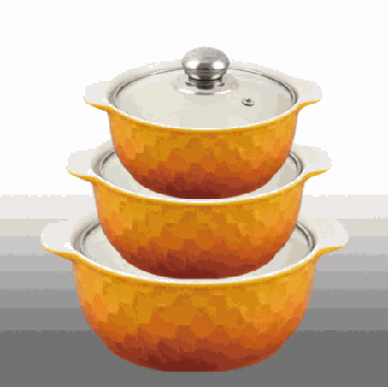 Yellow Gradient Geometric Texture Double-Handle Porcelain Soup Pot Set of 3