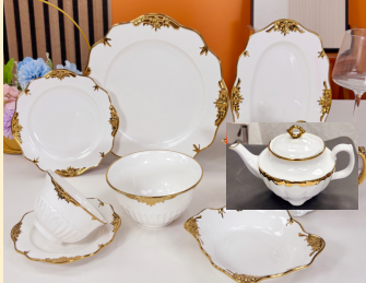 Vintage Gold Rim Ceramic Tableware Set