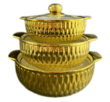 Metallic Electroplated Rice Grain Texture Double-Handle Porcelain Soup Pot Set of 3