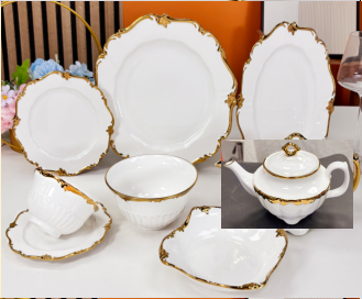 Vintage Gold Rim Ceramic Tableware Set