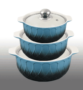 Yellow Gradient Butterfly Relief Double-Handle Porcelain Soup Pot Set of 3