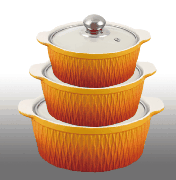Yellow Gradient Woven Texture Double-Handle Porcelain Soup Pot Set of 3