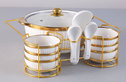 16-Piece Metallic Ribbed Porcelain Soup Pots