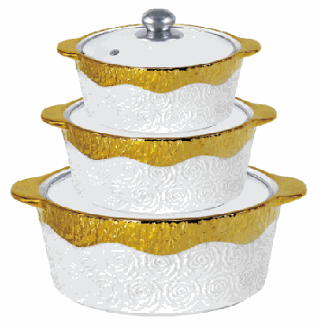 Metallic Electroplated Rose Relief Double-Handle Porcelain Soup Pot Set of 3