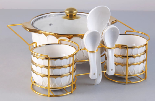 16-Piece Metallic Butterfly Porcelain Soup Pots