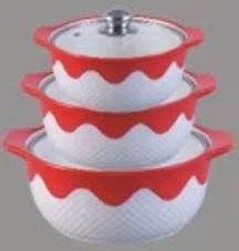 Red Snowflake Relief Double-Handle Porcelain Soup Pot Set of 3