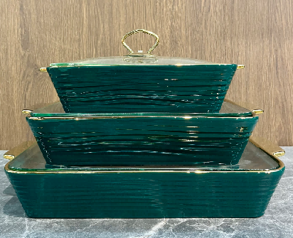 Set of 3 Metallic Wave-Pattern Porcelain Baking Dishes