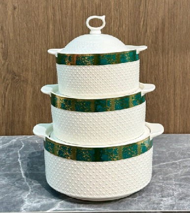 Green Green Crescent Beaded Porcelain Double Handle Casserole with Ceramic Knob