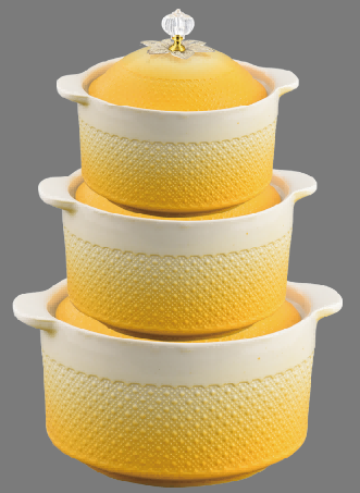 Yellow Beaded Porcelain Double Handle Casserole