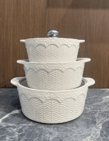 White Double-Handle Porcelain Soup Pot Set of 3