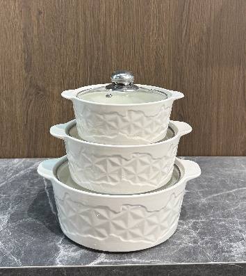 White Star Texture Double-Handle Porcelain Soup Pot Set of 3