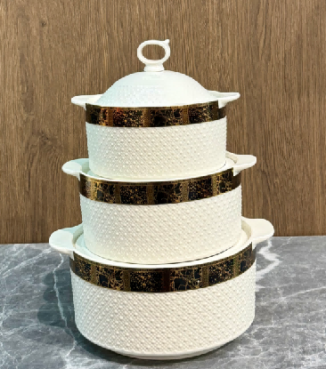 Black Black Crescent Beaded Porcelain Double Handle Casserole with Ceramic Knob