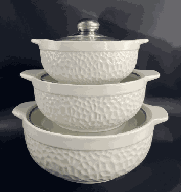 White Cube Texture Double-Handle Porcelain Soup Pot Set of 3