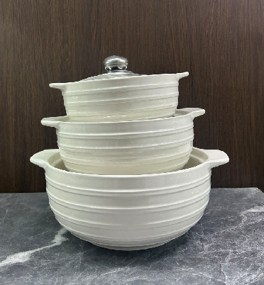 Set of 3 White Porcelain Soup Pots