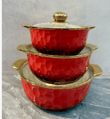 Red Electroplated Geometric Texture Double-Handle Porcelain Soup Pot Set of 3