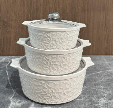 White Melon Texture Double-Handle Porcelain Soup Pot Set of 3