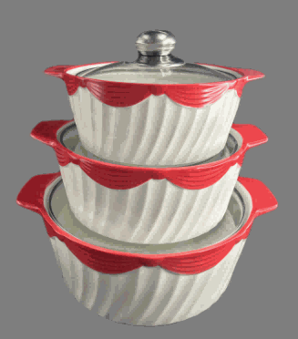 Red Bow Relief Double-Handle Porcelain Soup Pot Set of 3