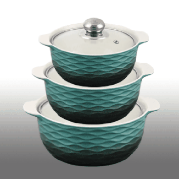 Green Gradient Wave-Inspired Texture Double-Handle Porcelain Soup Pot Set of 3