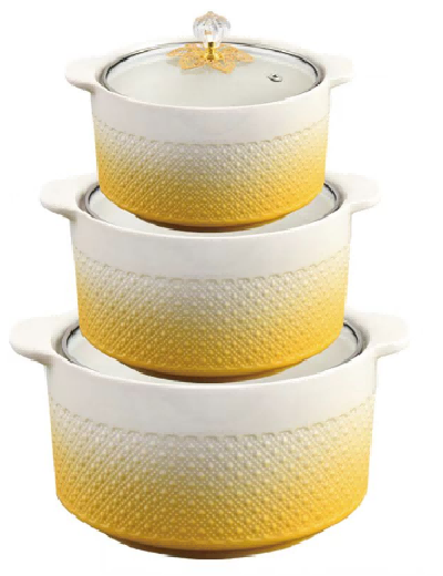 Yellow Beaded Porcelain Double Handle Casserole