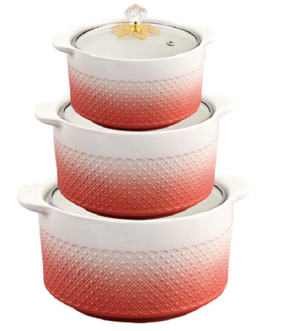 Red Beaded Porcelain Double Handle Casserole