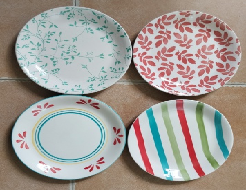 Hand Painted Floral & Stripe Ceramic Plates