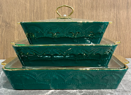 Set of 3 Metallic Ginkgo Leaf Porcelain Baking Dishes