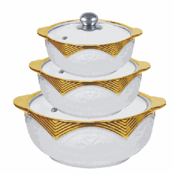 Metallic Electroplated Ginkgo Leaf Relief Double-Handle Porcelain Soup Pot Set of 3