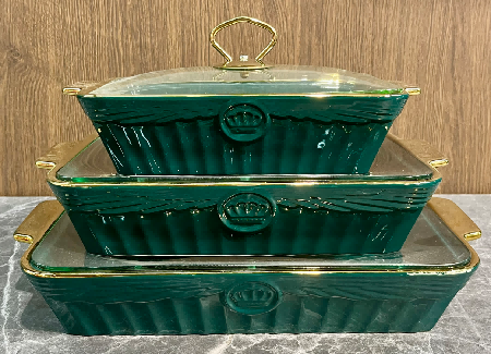 Set of 3 Metallic Angel Motif Porcelain Baking Dishes