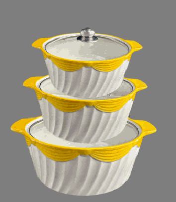Yellow Bow Relief Double-Handle Porcelain Soup Pot Set of 3