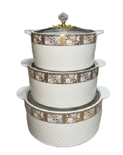 Gold Grid Beaded Porcelain Double Handle Casserole