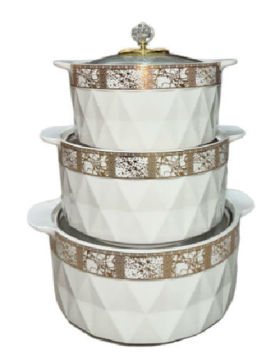 Set of 3 Gold Crescent Porcelain Double Handle Casseroles