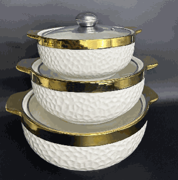Metallic Electroplated Cube Texture Double-Handle Porcelain Soup Pot Set of 3