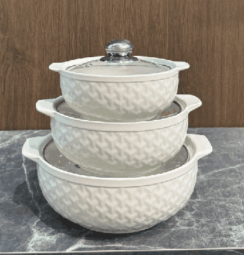 White Armor Texture Double-Handle Porcelain Soup Pot Set of 3