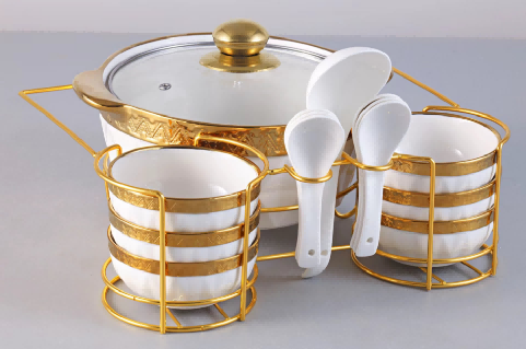 16-Piece Metallic Pyramid Porcelain Soup Pots