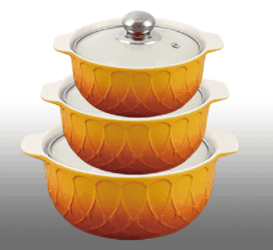 Yellow Gradient Butterfly Relief Double-Handle Porcelain Soup Pot Set of 3