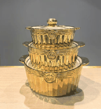 Metallic Electroplated Angel Relief Double-Handle Porcelain Soup Pot Set of 3