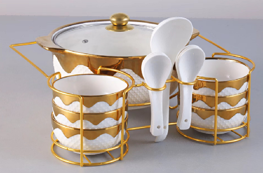 16-Piece Metallic Snowflake Porcelain Soup Pots