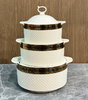 Black Black Letter Beaded Porcelain Double Handle Casserole with Ceramic Knob