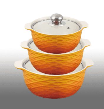 Yellow Gradient Wave-Inspired Texture Double-Handle Porcelain Soup Pot Set of 3