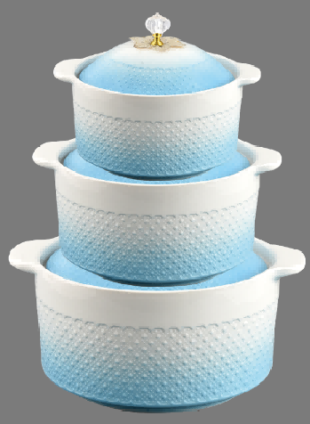 Blue Beaded Porcelain Double Handle Casserole