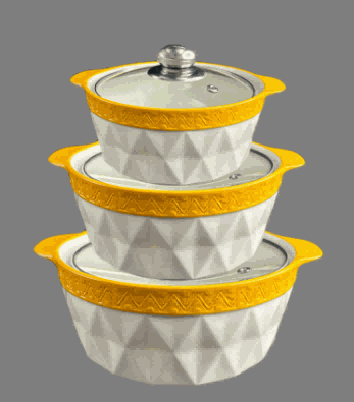 Yellow Pyramid Texture Double-Handle Porcelain Soup Pot Set of 3