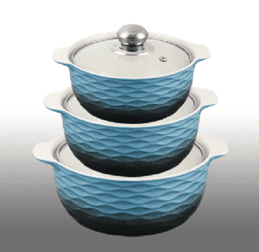 Blue Gradient Wave-Inspired Texture Double-Handle Porcelain Soup Pot Set of 3