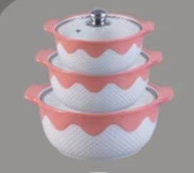 Pink Snowflake Relief Double-Handle Porcelain Soup Pot Set of 3