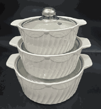 White Bow Relief Double-Handle Porcelain Soup Pot Set of 3