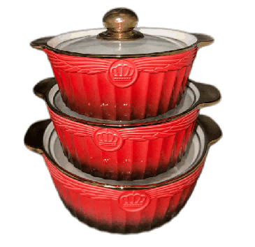 Red Electroplated Angel Relief Double-Handle Porcelain Soup Pot Set of 3