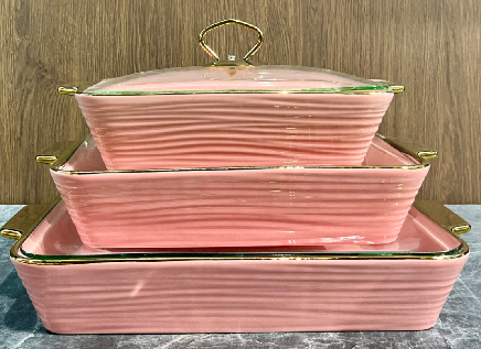 Set of 3 Metallic Wave-Pattern Porcelain Baking Dishes