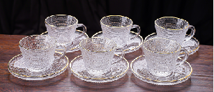 Gold Rim Hobnail Glass Cup & Saucer Set